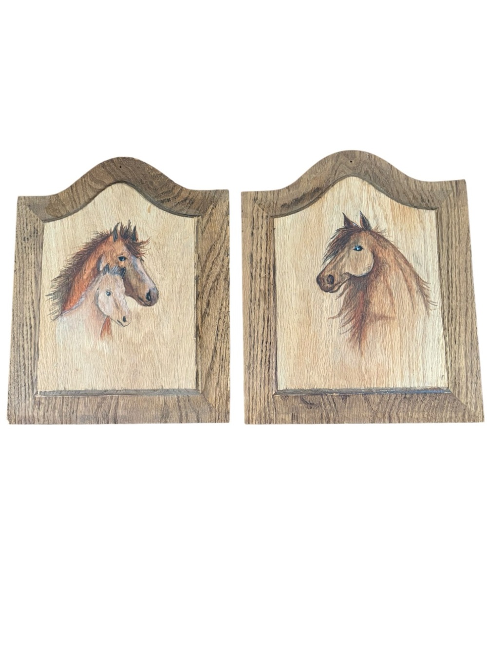 Vintage Rustic Wood Horse Plaque Set Pair of 11x14 Hand-Painted Equestrian